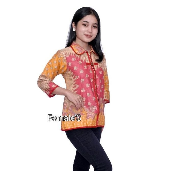 ATASAN BATIK WANITA MODEL SLETING DEPAN/BLOUSE BATIK/BATIK MODERN/S-M-L-XL-XXL-3XL-4XL-5XL/ZIPPER KU