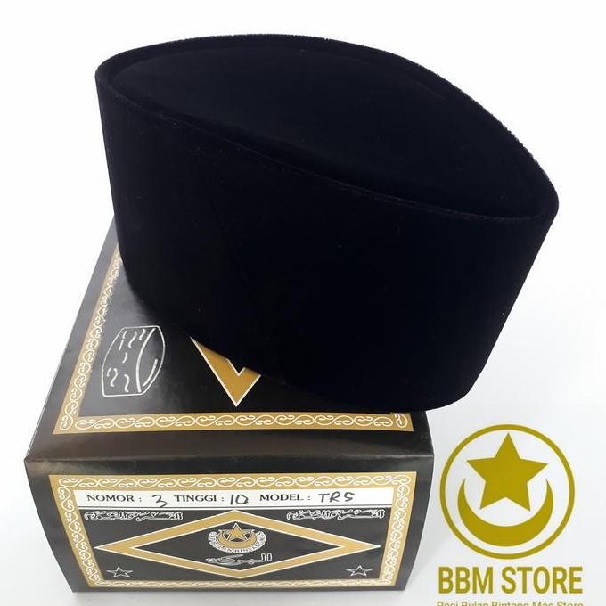 Hot Sale Peci Songkok Hitam Susun Terus Cap Bulan Bintang Mas H.M.Sanusi Dus Hitam Asli