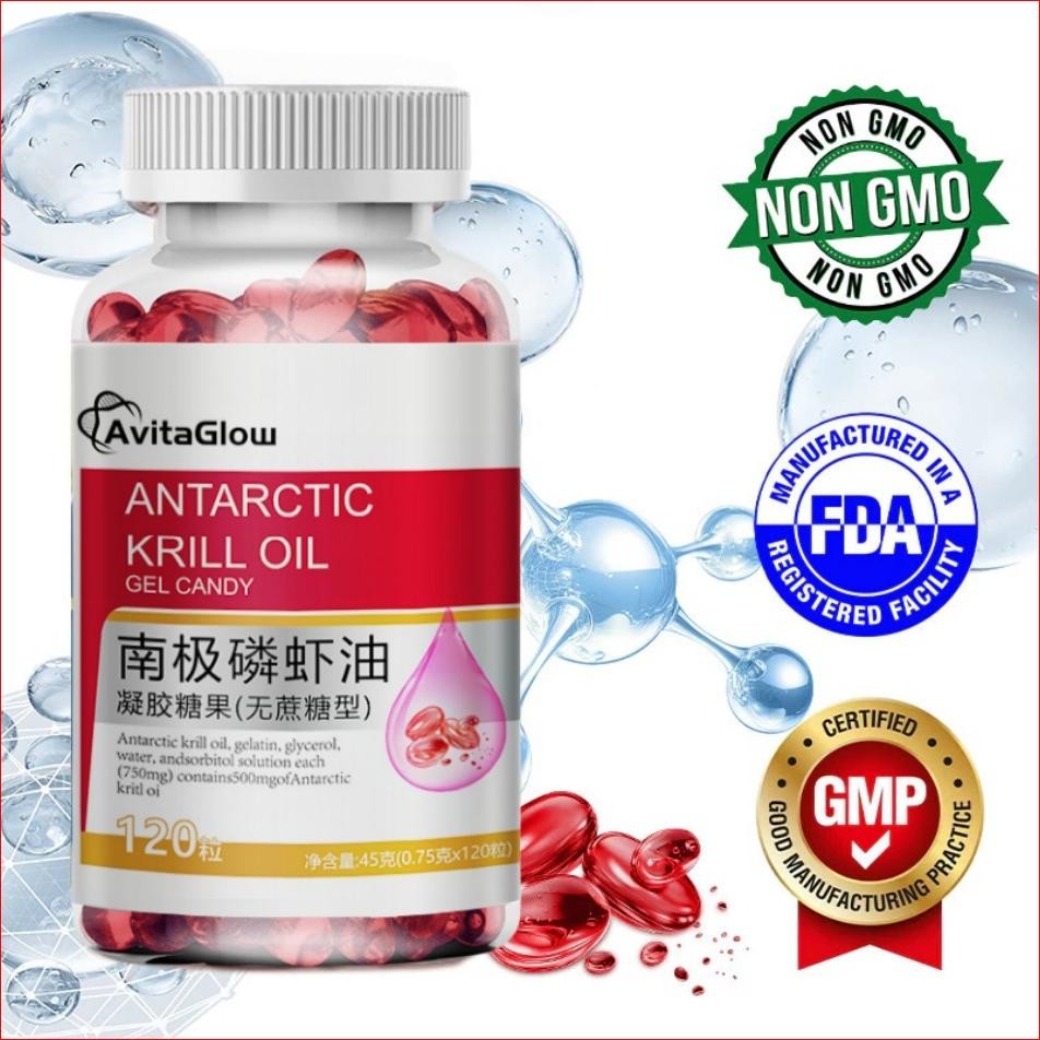 AvitaGlow Antarctic Krill Oil Natural Astaxanthin Phospholipids Omega 3 120 Softgel Capsules Dietary