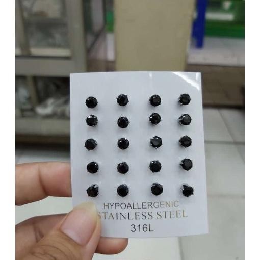 Anting Giwang Bulat 1Card Isi 10 Pasang Dasar Putih Mata Hitam