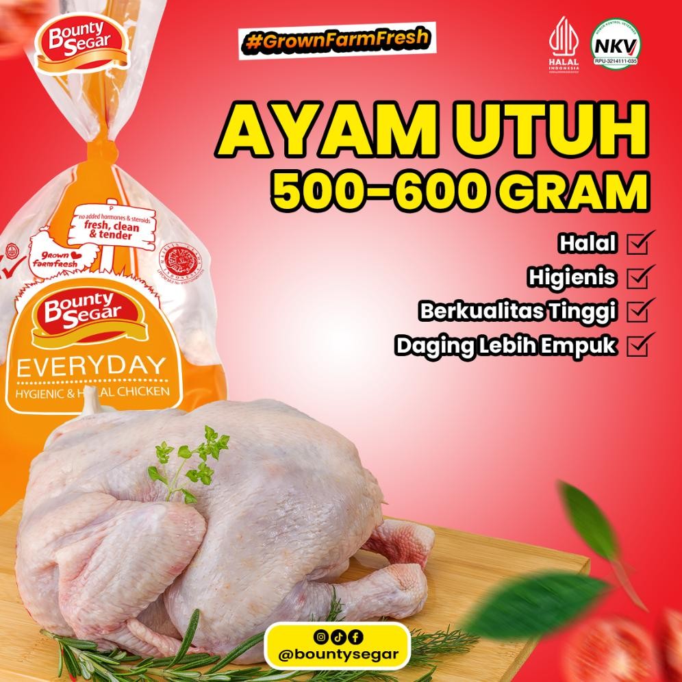 

Ayam Utuh Premium Beku/Frozen Bobot 500-600 | Bounty Segar aSt