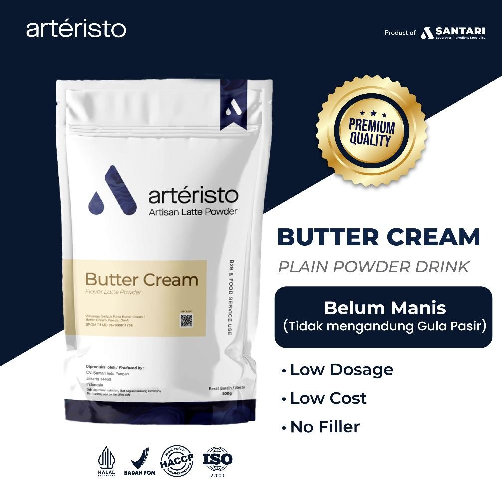 

ARTERISTO BUTTER CREAM PREMIUM TOPPING POWDER DRINK 500GR - TANPA GULA PASIR - Topping Minuman Kekinian aSt