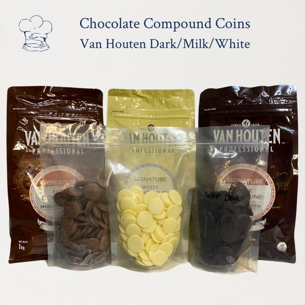

Van Houten Compound Chocolate 1kg/250gr Intense Dark / White / Milk untuk Cokelat Leleh dan Baking aSt