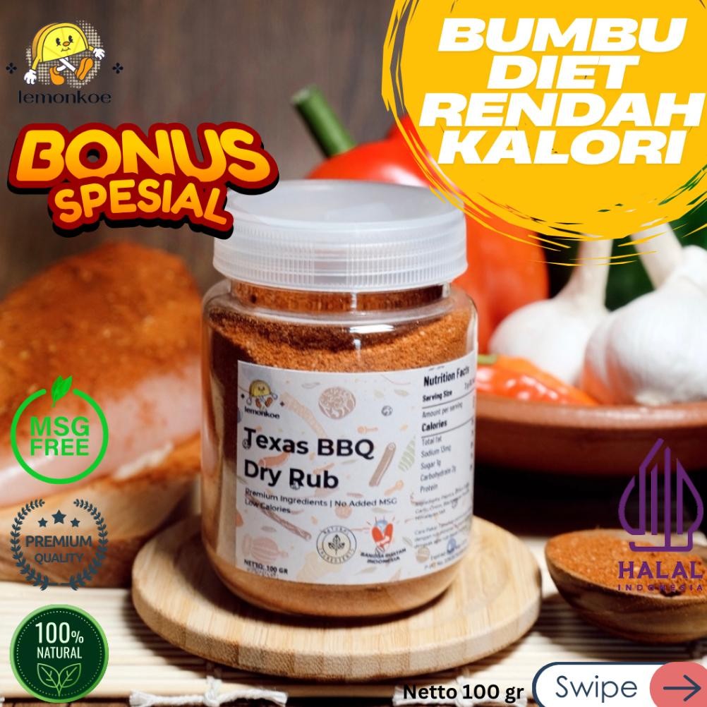 

Lemonkoe Bumbu Marinasi Kering Texas BBQ Healthy Dry Rub Diet Obesitas Rendah Kalori Enak aSt