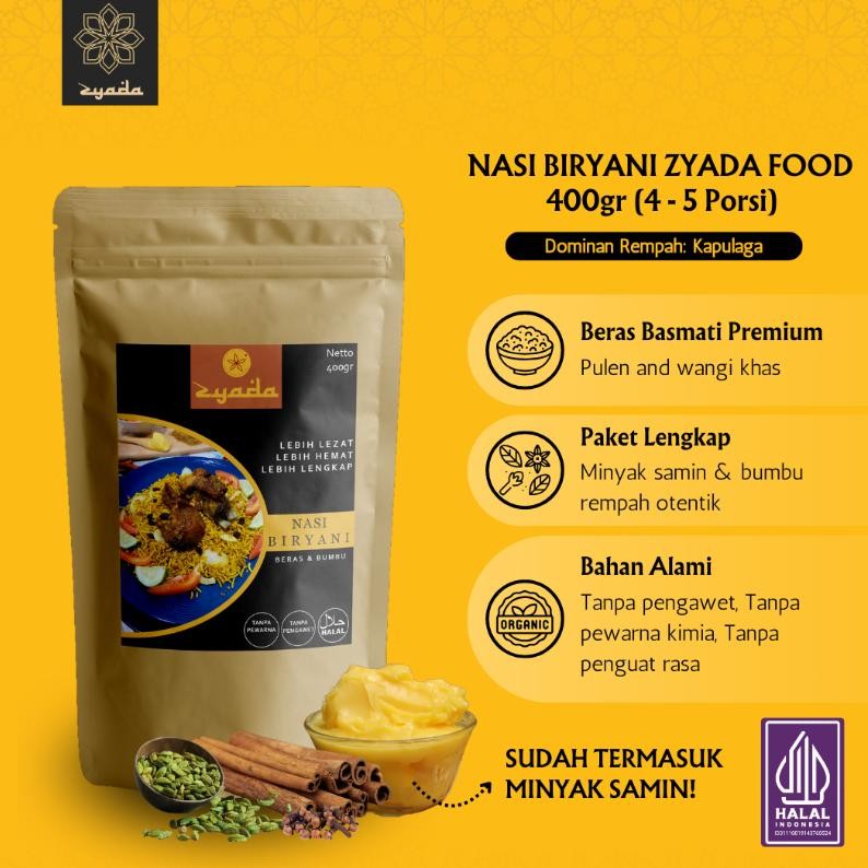 

ZYADA Nasi Biryani Instan Beras Bumbu Minyak Samin 400gr (4-5 Porsi) aSt
