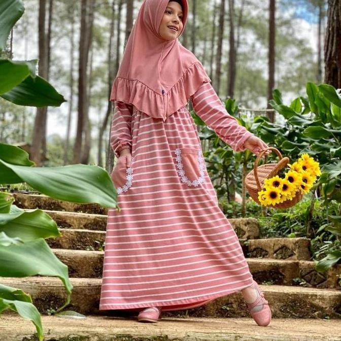 JILBAB ANAK AISYAH RAGGAKIDS WARNA "DUSTY PINK"(2-14TH)