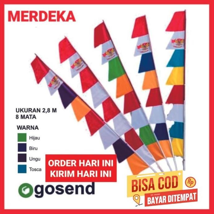 

(Allthebest) Bendera Umbul Umbul 2,1 meter warna warni sablon Garuda 6 mata - Garud - Merah
