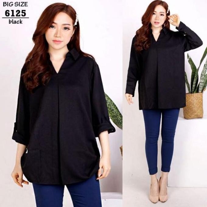 KEMEJA ATASAN WANITA JUMBO BIGSIZE 6125 KERJA KANTOR KASUAL BAJU HAMIL TM