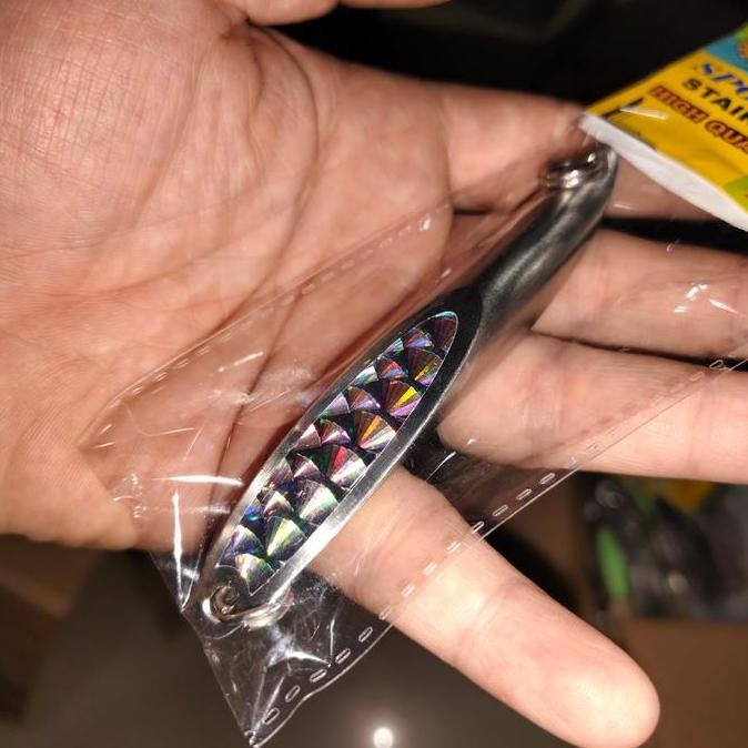 umpan spoon hologram silver stainless 304 - spoon tempe pancing   stok terbatas