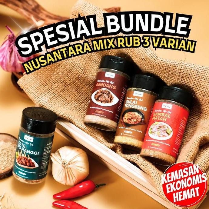 

DISKON! CHOP SPESIAL BUNDLE NUSANTARA MIX RUB 4 VARIAN 55GR - BUMBU MARINASI DIET