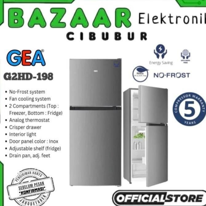 BEBAS ONGKIR - KULKAS GEA 2 PINTU G2HD 198 / G2HD198 TOP MOUNT FRIDGE FREEZER 198L