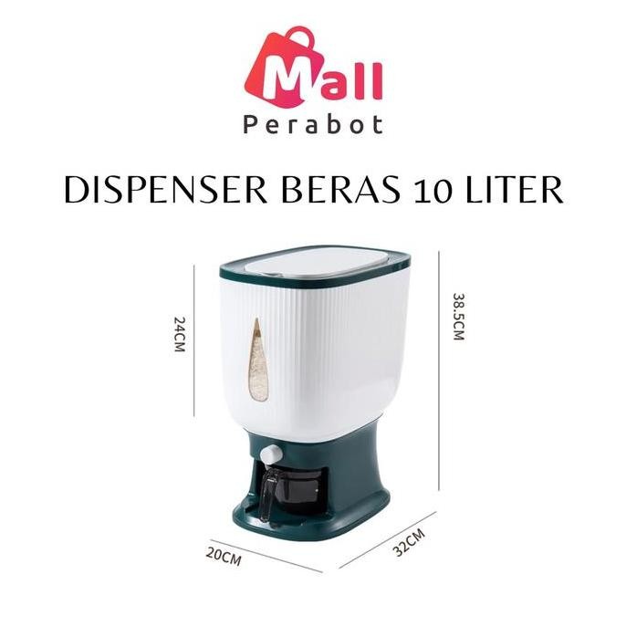(Allthebest) Mall Perabot AFF | Dispenser Beras 10 Liter | Wadah Penyimpanan Beras Otomatis | Rice D