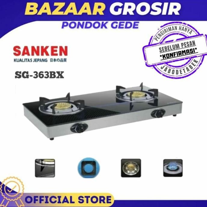 TERLARIS - KOMPOR 2 TUNGKU SANKEN SG 363 BX / SG363BX / SG-363BX - TEMPERED GLASS