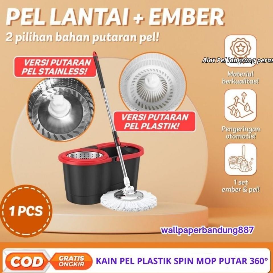 Spin Mop Putar 360 Stainless Steel Alat Pel Lantai Dengan Ember - TB02