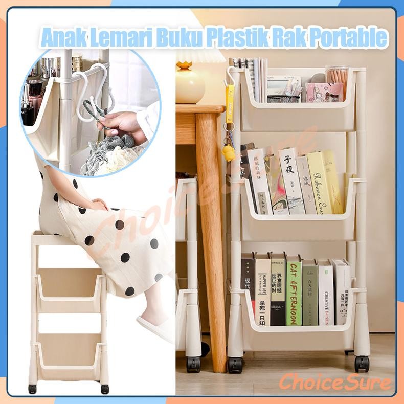 Rak Trolley Susun Dengan Roda Rak Buku Tebal Plastik / Rak buku susun rak portable rak serbaguna / A