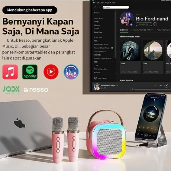 Speaker K12 Speaker Bluetooth Plus 2 Mikrofon Karaoke 1 SET Mesin KTV Mini Rumah KTV Bluetooth Pemut
