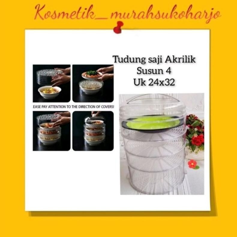 Tudung Saji Susun Akrilik Viral 4 Tingkat Rak Makanan Susun Kotak Penyimpanan Makanan