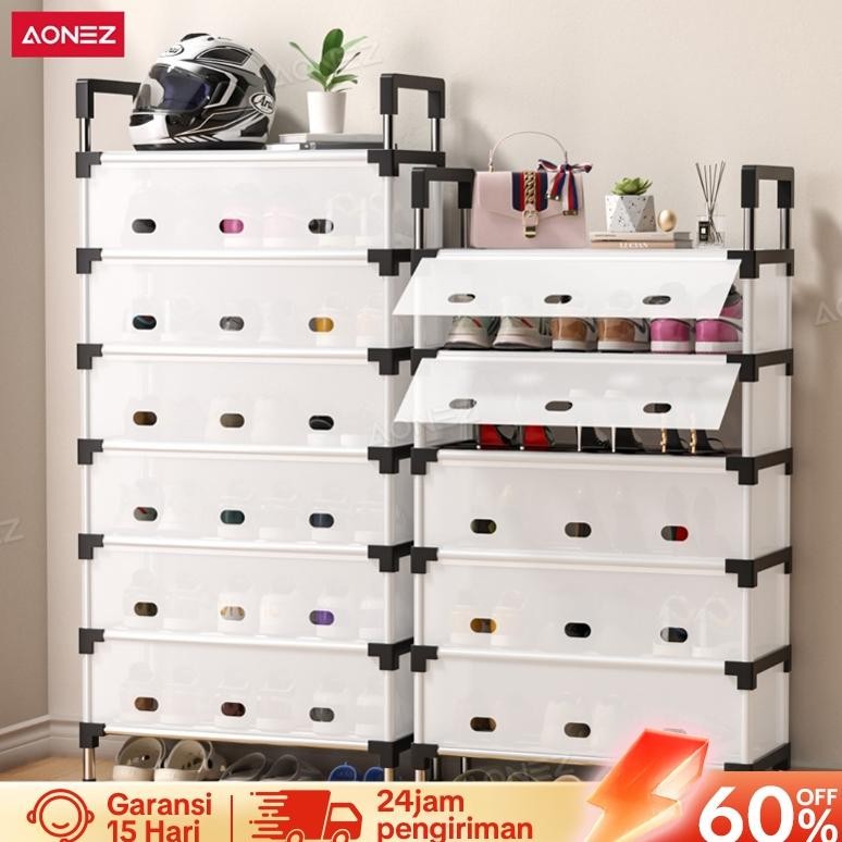 AONEZ Rak Sepatu Anti Debu 5/6 lapis/2 in1 gantungan baju rak sepatu susun tertutup  Besi Kuat Tebal