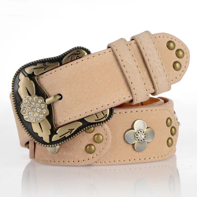 [Saror]Sabuk Wanita Sabuk Kulit Asli dengan Rhinestones Sabuk Lebar Sabuk Fashion Serbaguna