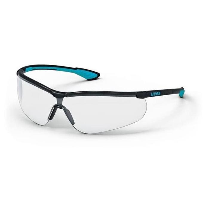 UVEX Safety Glasses Sportstyle Clear Lens Black Blue Frame Anti Fog