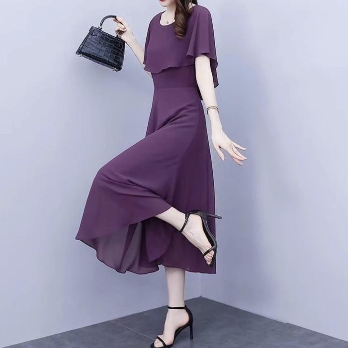 Dd Gaun Panjang Hitam Sifon Korea Baru/Dress Hitam Panjang/Midi Dress Korea