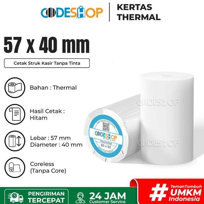 

TERMURAH - 1 DUS Kertas Thermal Thermarol 57 x 40 mm Roll Printer Struk Kasir 58