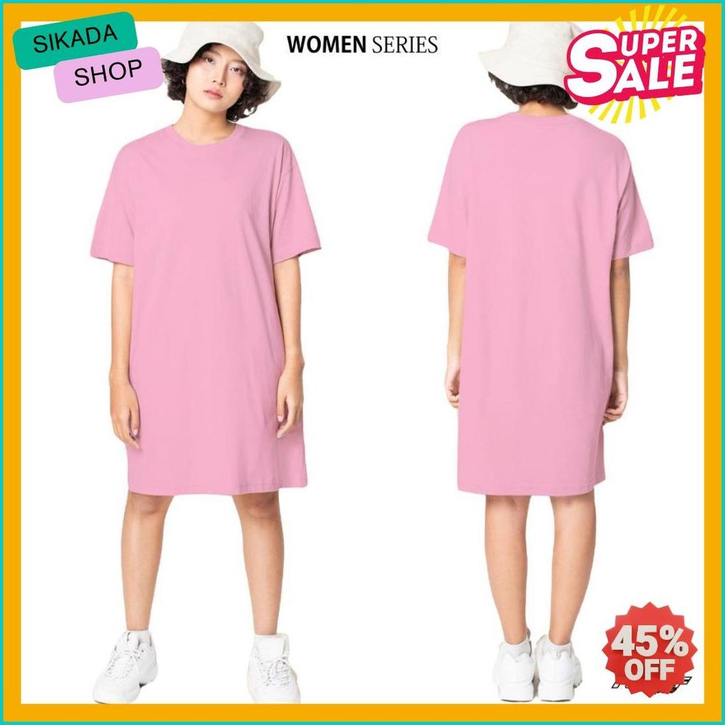 Baju Kaos Dress Wanita Lengan Pendek Dres Polos Wanita Oversize Jumbo Positif Merch Diskon