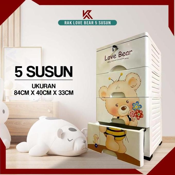 Lemari Pakaian Rak Bear Tempat Penyimpanan Serbaguna Laci Baju Furniture Plastik Multifungsi 4 Susun