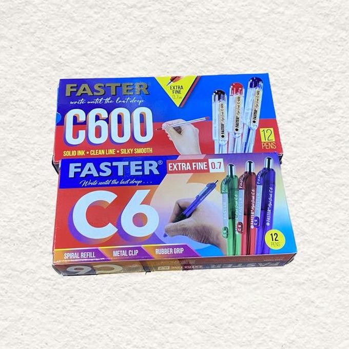 Pulpen Pen Faster Hitam Biru Merah C6 C 6 / C600 C 600 Tutup Cetek