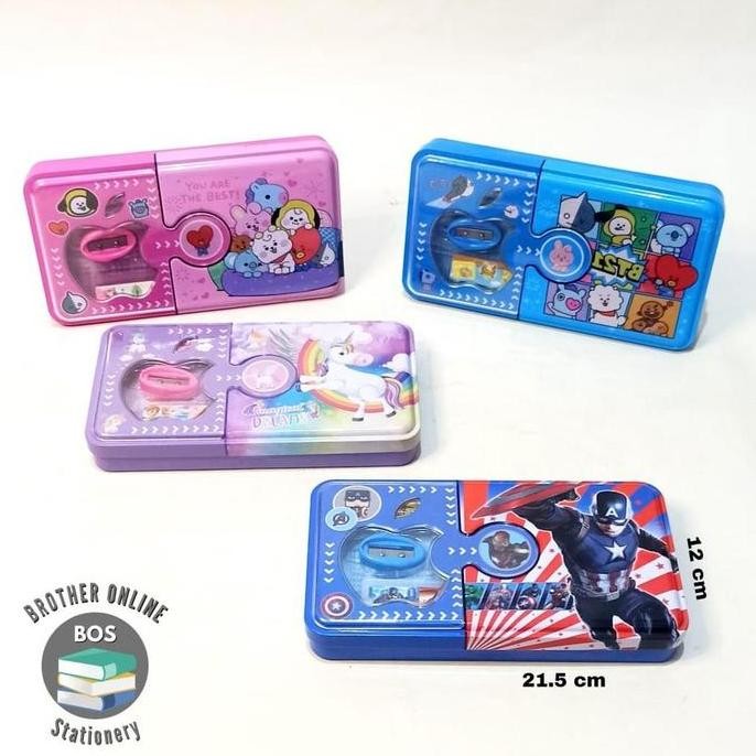 

Bos Kotak Pensil Kaleng Set 2Susun 12X22/Tempat Pensil/Pencil Tin Case Rautan Stationery