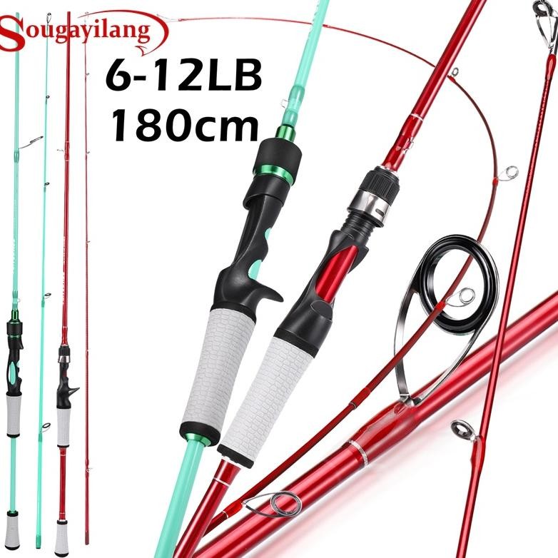 Sougayilang 180cm Jraon Pancing Serat Carbon 2 Bagian 6-12LB Ultralight Joran BC Spinning Joran