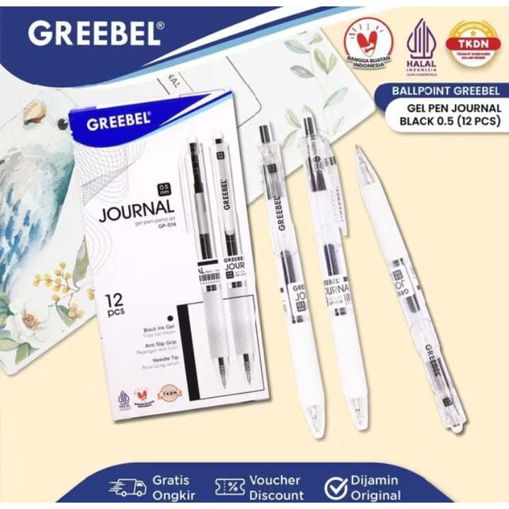 

( 1 PACK ) GREEBEL PULPEN GEL / GEL PEN Journal GP-514 0.5 Tinta Hitam / Ballpen Gel Ballpoint Bolpen Bolpoin Pena Gel