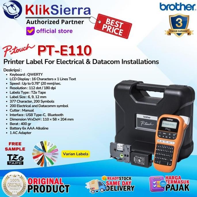 

PRINTER LABEL BROTHER PTOUCH PT-E110 | PTE110 HANDHELD PORTABLE LABEL PRINTER FOR ELECTRICAL & DATACOM INSTALLATIONS WITH TZE TAPE LABEL STICKER MAX 12MM STIKER LAMINATED & WATERPROOF ORIGINAL DAN TERPERCAYA
