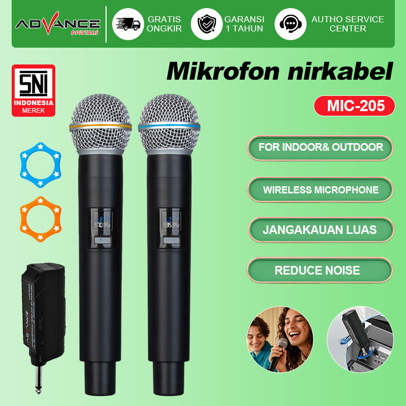Advance Mic Wireless Doble Cas Ulang Tembus Tembok Jernih Ngebas 50m Mikrofon Profesional Microphone