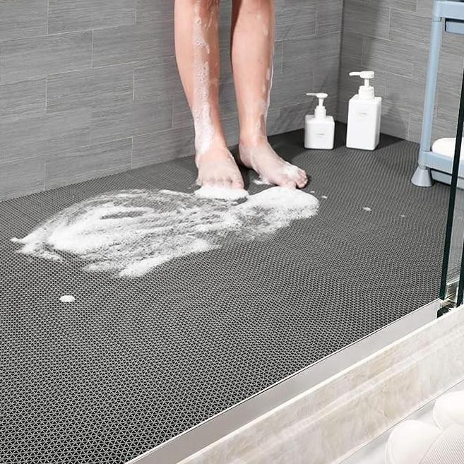 Karpet Pvc Kamar Mandi Warna Grey 100Cm X 120Cm, S Mat, Keset Kamar Mandi, Karpet Jaring Tebal (Leba