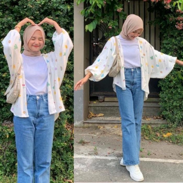 Ysn Outer Wanita Cardigan Wanita Outer Kiyowo Motif Lengan Panjang Balon