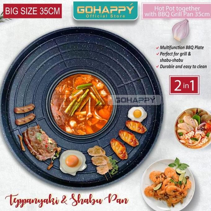 Panci Panggang 2Fungsi Tepannyaki Gohappy Alat Panggang Grill Kuah Besi Marble