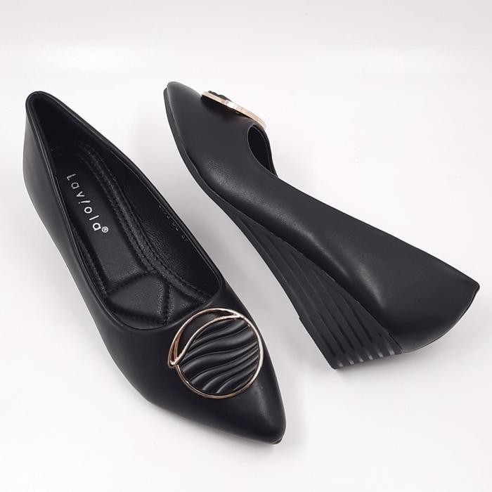Uw Laviola 3022 Ffy - Sepatu Pantofel Wedges Heels Wanita  Black Shoes