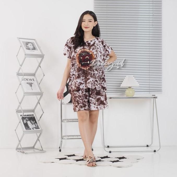 YSN Deccy.id - Setelan One Set Baju Celana Pendek wanita Motif Tie dye Barong Bali Lukis