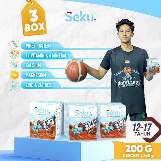 

Murah 3 Box Seku Susu Bubuk Whey Protein Remaja 12-17 Tahun Rasa Cokelat (Isi 5 Sachet @40Gr)