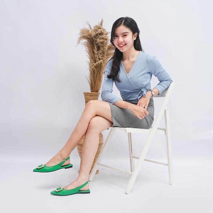 Ds Lapepa Kalea Green Flatshoes | Sepatu Flat Wanita Kekinian Bling-Bling Warna Hijau Terbaru Offici