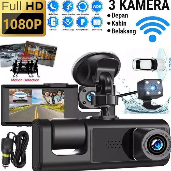 Promo 3 Kamera Mobil Dashcam Camera Car 3in1 CCTV Mobil Depan Kabin Dalam Belakang Parkir Mundur Rea