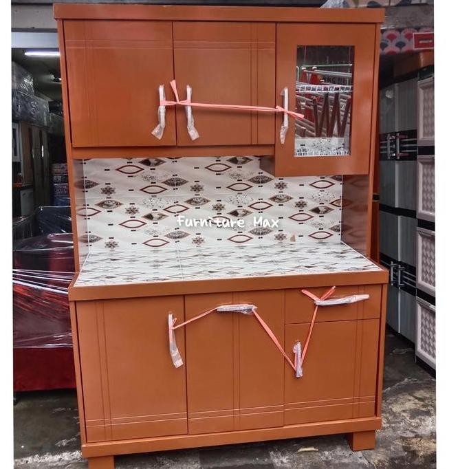 LEMARI SAYUR / LEMARI DAPUR / RAK PIRING KAYU 3 PINTU COKLAT