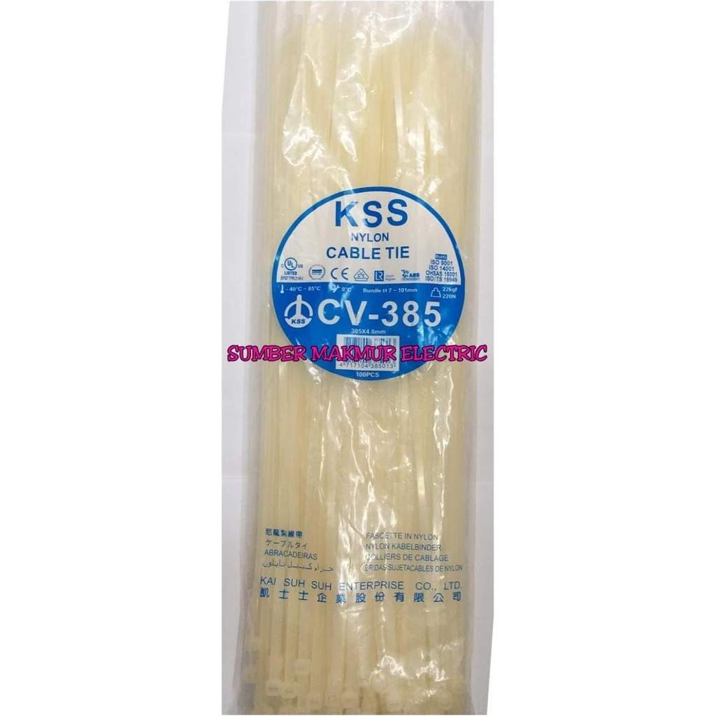 

Diskon! Kabel Ties KSS CV-385 38cm 4.8mm - Cable Tie 385mm Putih Hitam Kuat