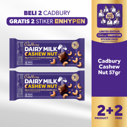 

[B2G2] Beli 2pcs Cadbury Cashew Nut 57gr, GRATIS 2pc Sticker Enhypen [LIMITED EDITION] | Cokelat Susu Original Premium Cemilan Favorit Keluarga