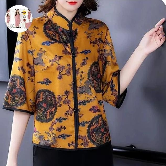 LFM Blouse Cheongsam orang tua//atasan qipao CNY nenek nenek