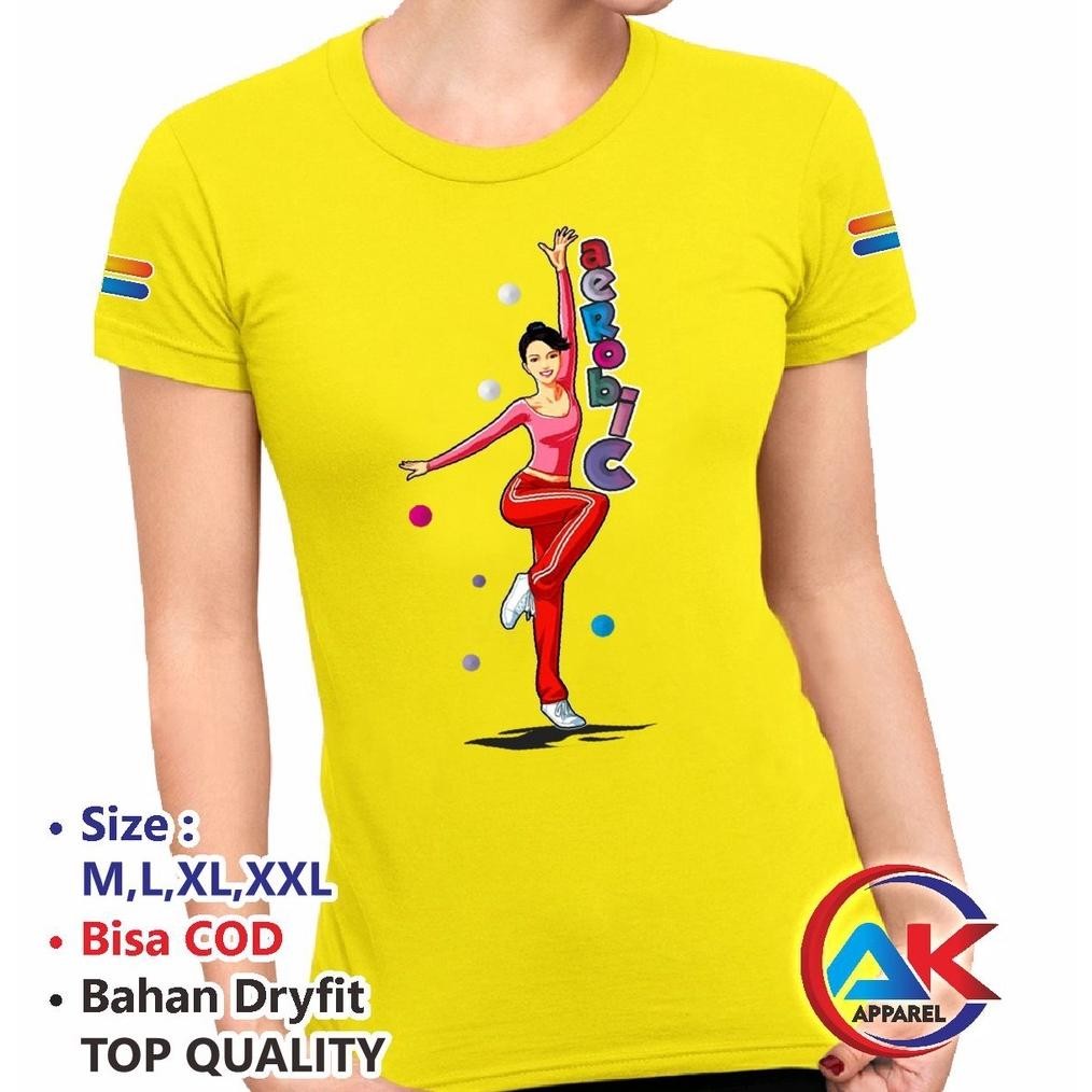 Ew64 AZQ-16 Baju senam aerobic olahraga fitnes zumba baju atasan wanita kaos obic kaos fitnes kaos s