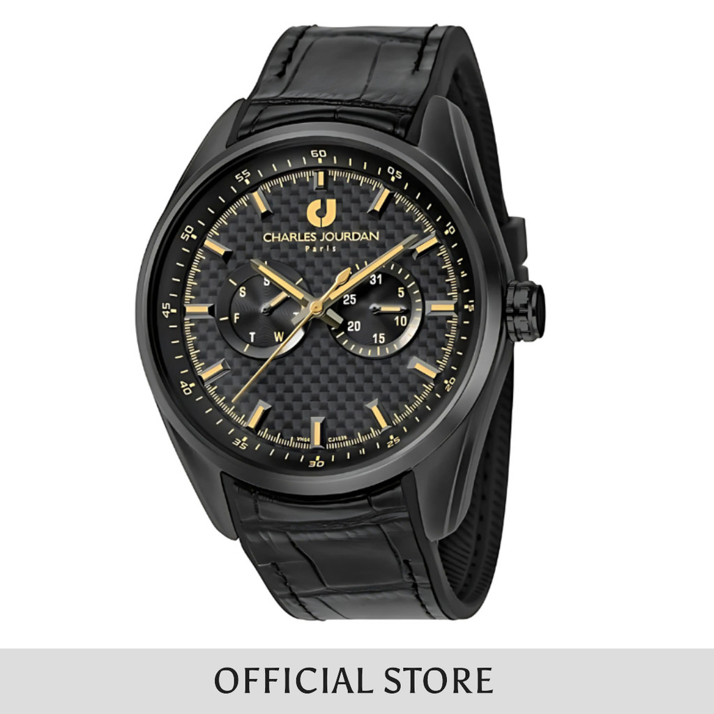 Jam Tangan Pria Charles Jourdan Black Dial Men Leather Strap Analog CJ1039-1732M Original