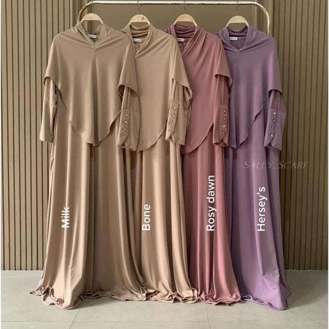 (Allthebest) Sally_scarf - Yura abaya set Basic,gamis plain umrah daily jersey korea Muslim Wanita M