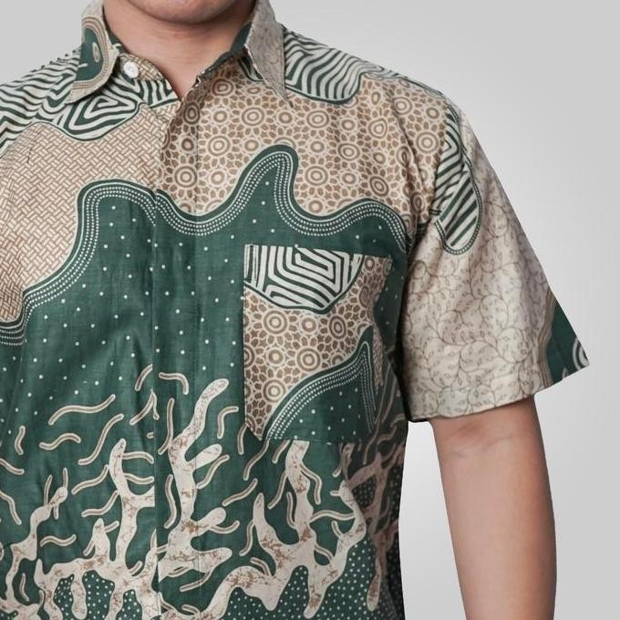Batik Trusmi Kemeja Batik Pria Motif Kombinasi Bahama Warna Hijau Dnj
